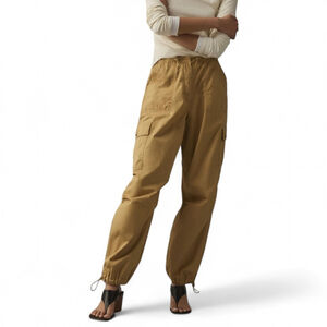 Anthropologie 90s Khaki Parachute Cargo Pants Sz S Adjustable Hems Baggy